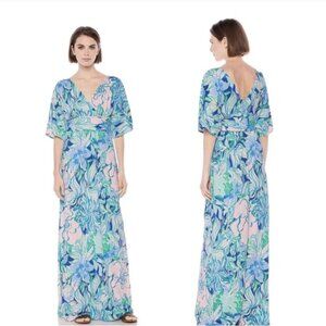 Lilly Pulitzer Womens Parigi Maxi Dress XS Party Thyme Floral Stretch Je…